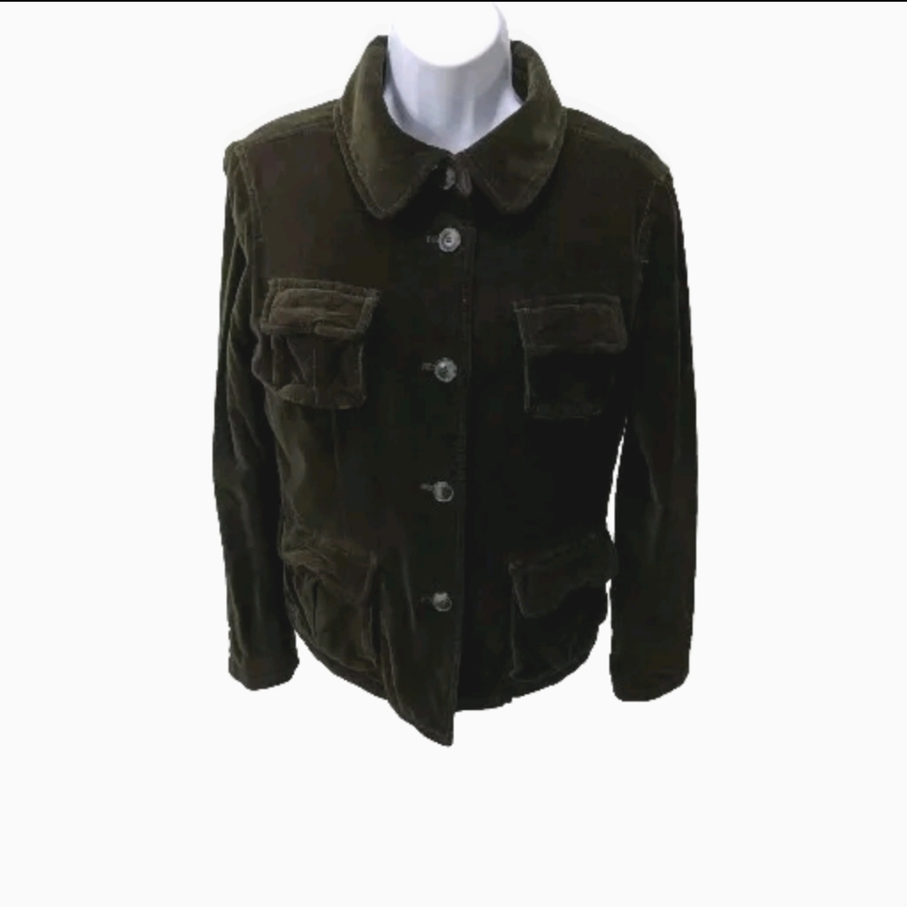 Ann Taylor Loft Velvet Coat Jacket Quilt Lined Green M 90s Y2K Whimsigoth